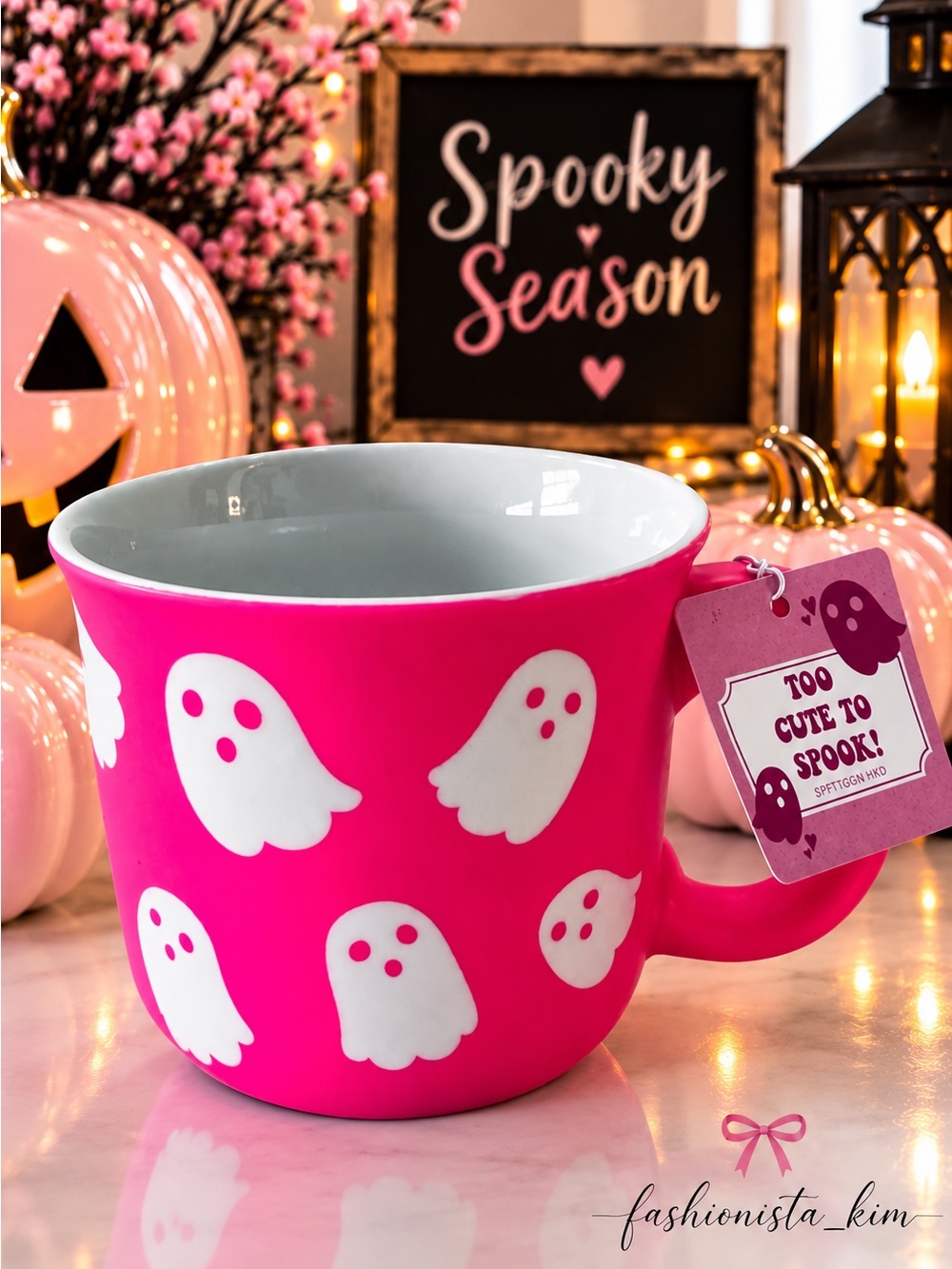 Too Cute To Spook Pink Ghost Halloween Mug Spooky Cute Decor